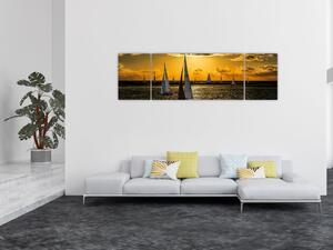 Obraz jachtu o zachodzie słońca (170x50 cm)