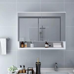 Szafka łazienkowa z lustrem i LED, biała, 80x15x60 cm, mdf