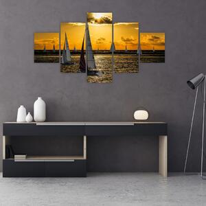 Obraz jachtu o zachodzie słońca (125x70 cm)