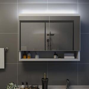 Szafka łazienkowa z lustrem i LED, biała, 80x15x60 cm, mdf