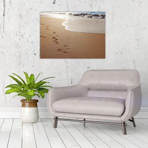 Obraz - ślady stóp na piasku i morzu (70x50 cm)