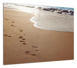 Obraz - ślady stóp na piasku i morzu (70x50 cm)