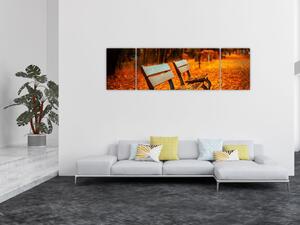 Obraz ławki jesienią (170x50 cm)