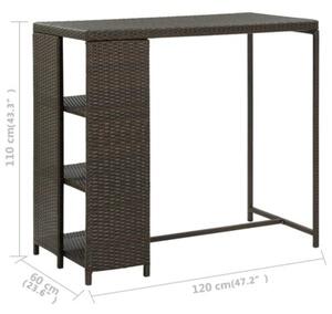 Stolik barowy z półką, brązowy, 120x60x110 cm, polirattan