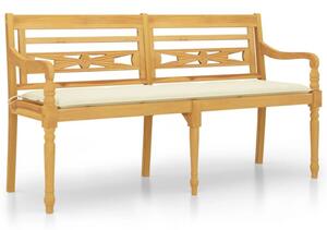 Ławka batavia z kremowa poduszką, 150 cm, lite drewno tekowe