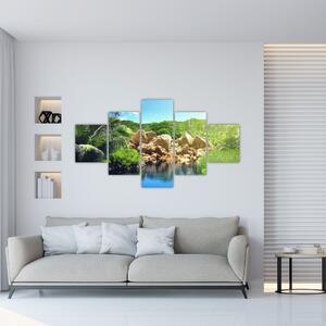Obraz jeziora w dżungli Seszeli (125x70 cm)