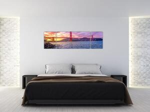 Obraz mostu z zachodem słońca (170x50 cm)