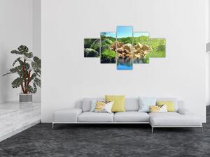 Obraz jeziora w dżungli Seszeli (125x70 cm)