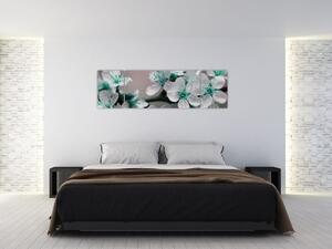 Obraz kwiatu - turkusowy (170x50 cm)