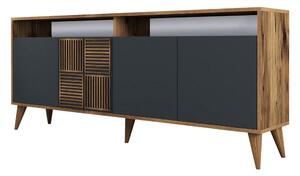 Antracytowa niska komoda w dekorze orzecha 180x79 cm Milan – Kalune Design