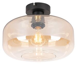 Art deco plafondlamp zwart met amber glas - Bizle Oswietlenie wewnetrzne