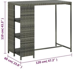 Stolik barowy z półką, szary, 120x60x110 cm, polirattan