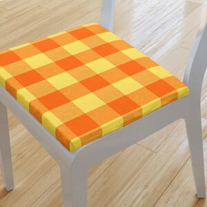 Goldea kwadratowa poduszka na krzesło 38x38 cm kanafas - duża pomarańczowo-żółta kratka 38 x 38 cm