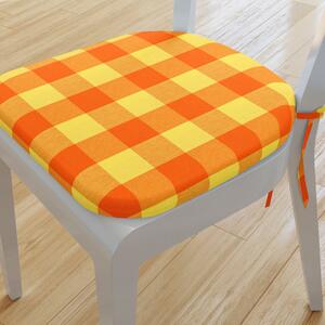 Goldea zaokrąglona poduszka na krzesło 39x37 cm kanafas - duża pomarańczowo-żółta kratka 39 x 37 cm