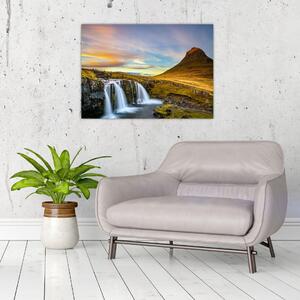 Zdjęcie góry i wodospadów na Islandii (70x50 cm)