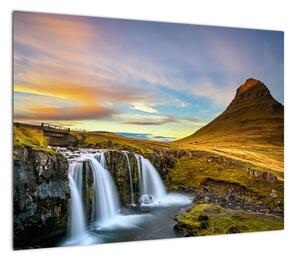 Zdjęcie góry i wodospadów na Islandii (70x50 cm)