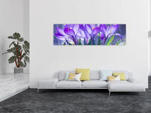 Obraz kwiatów w deszczu (170x50 cm)