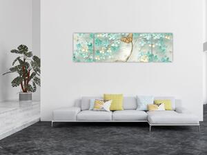 Obraz kwiata z motylami (170x50 cm)