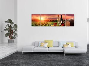 Obraz winnicy z winem (170x50 cm)