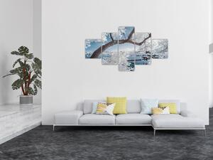 Obraz ośnieżonego drzewa nad wodą (125x70 cm)