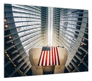 Obraz budynku z flagą USA (70x50 cm)