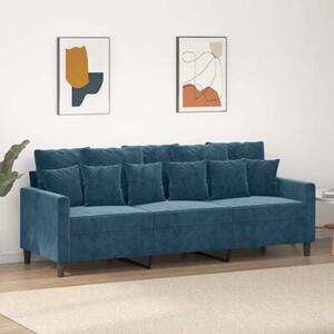 Sofa 3-osobowa, niebieski, 180 cm, tapicerowana aksamitem