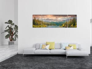 Obraz górskiej rzeki i gór (170x50 cm)