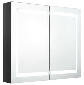 Szafka łazienkowa z lustrem i LED, lśniąca czerń, 80x12x68 cm