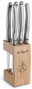 Lou Laguiole 7-częściowy zestaw noży do steków ze stojakiem, srebrny