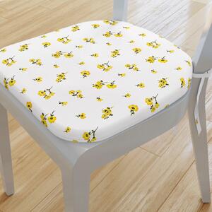 Goldea zaokrąglona poduszka na krzesło 39x37 cm - żółte kwiaty na białym 39 x 37 cm