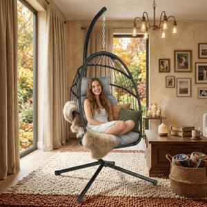 Fotel wiszący styl boho kokon ogrodowy składany poduszki FUNFIT GARDEN