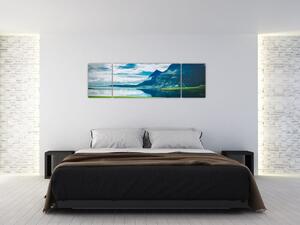 Obraz jeziora z górami (170x50 cm)