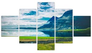 Obraz jeziora z górami (125x70 cm)