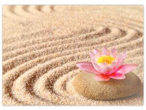 Obraz kamienia z kwiatem na piasku (70x50 cm)