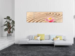 Obraz kamienia z kwiatem na piasku (170x50 cm)