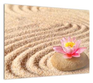 Obraz kamienia z kwiatem na piasku (70x50 cm)