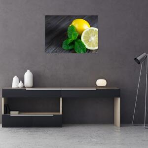 Obraz cytryn i mięty na stole (70x50 cm)