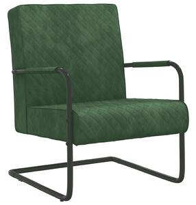 Krzesło wspornikowe, ciemnozielone, obite aksamitem