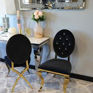 Krzesło Ludwik III Gold glamour Black - złote krzesła pikowane kryształkami, kołatka