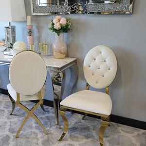 Krzesło Ludwik III Gold glamour White - złote krzesła pikowane kryształkami, kołatka