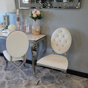 Krzesło Ludwik III glamour White - białe krzesło pikowane kryształkami, kołatka