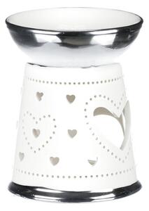 Porcelanowa lampa aromatyczna Hearts, srebrno-biały, 10 x 13 x 10 cm