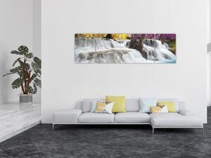 Obraz wodospadu Erawan w lesie (170x50 cm)