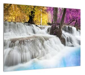 Obraz wodospadu Erawan w lesie (70x50 cm)