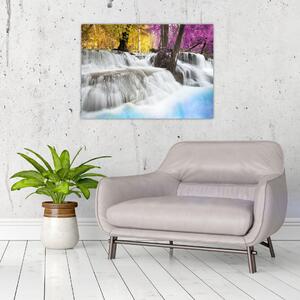 Obraz wodospadu Erawan w lesie (70x50 cm)