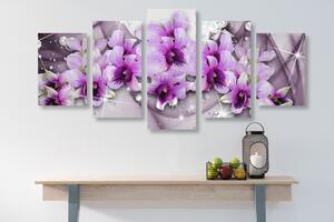 5-częściowy obraz fioletowe kwiaty na abstrakcyjnym tle