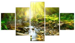 Obraz rzeki w zielonym lesie (125x70 cm)