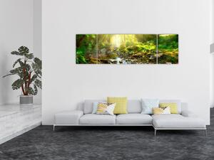 Obraz rzeki w zielonym lesie (170x50 cm)