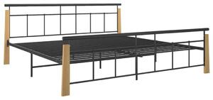 Rama łóżka, metal i lite drewno dębowe, 200x200 cm