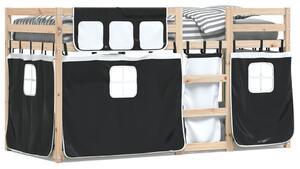 Łóżko piętrowe z zasłonkami, biało-czarne, 90x200 cm, sosnowe